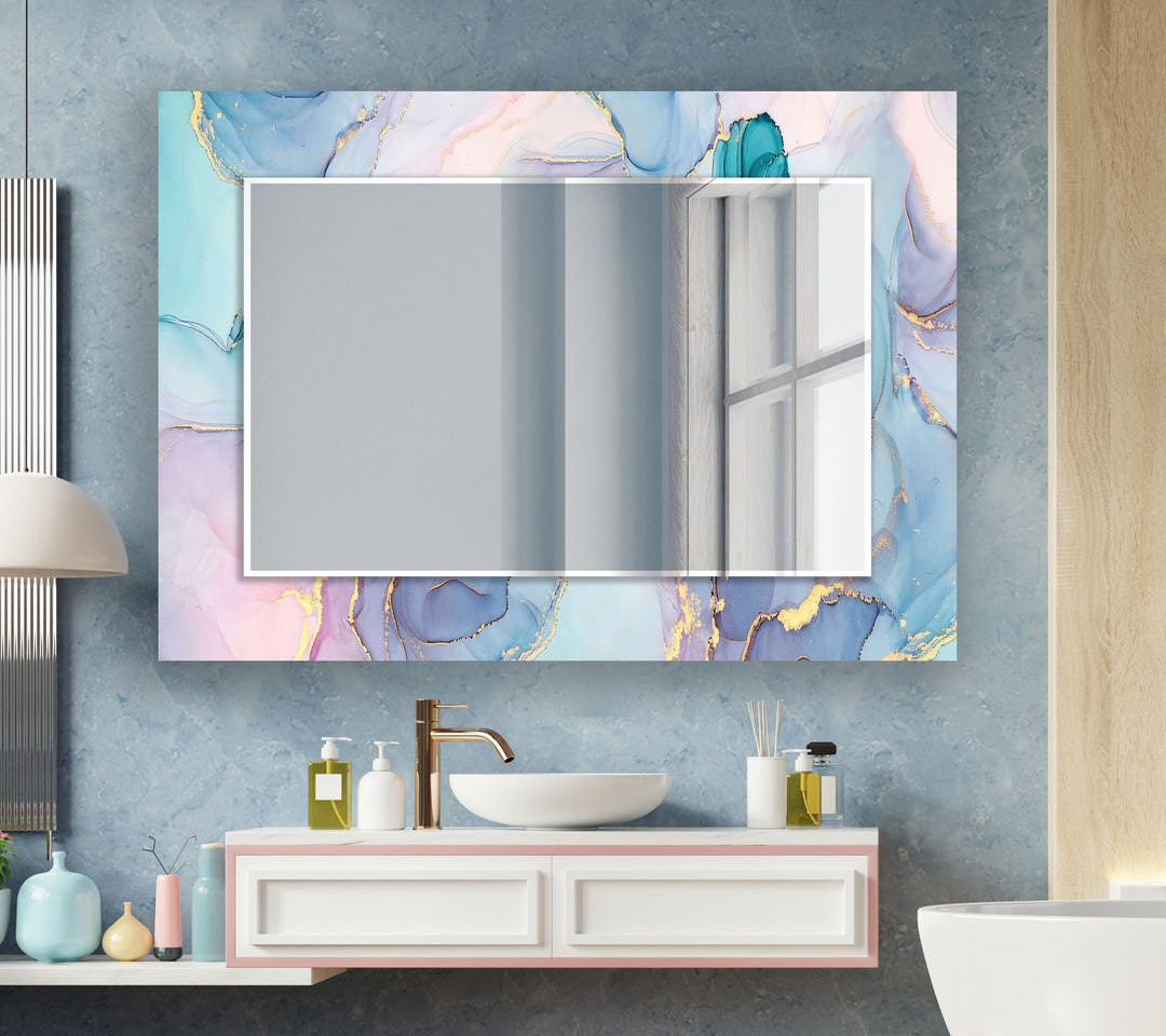 Light Pink & Blue Wall Mirror Small Wall Mirror
