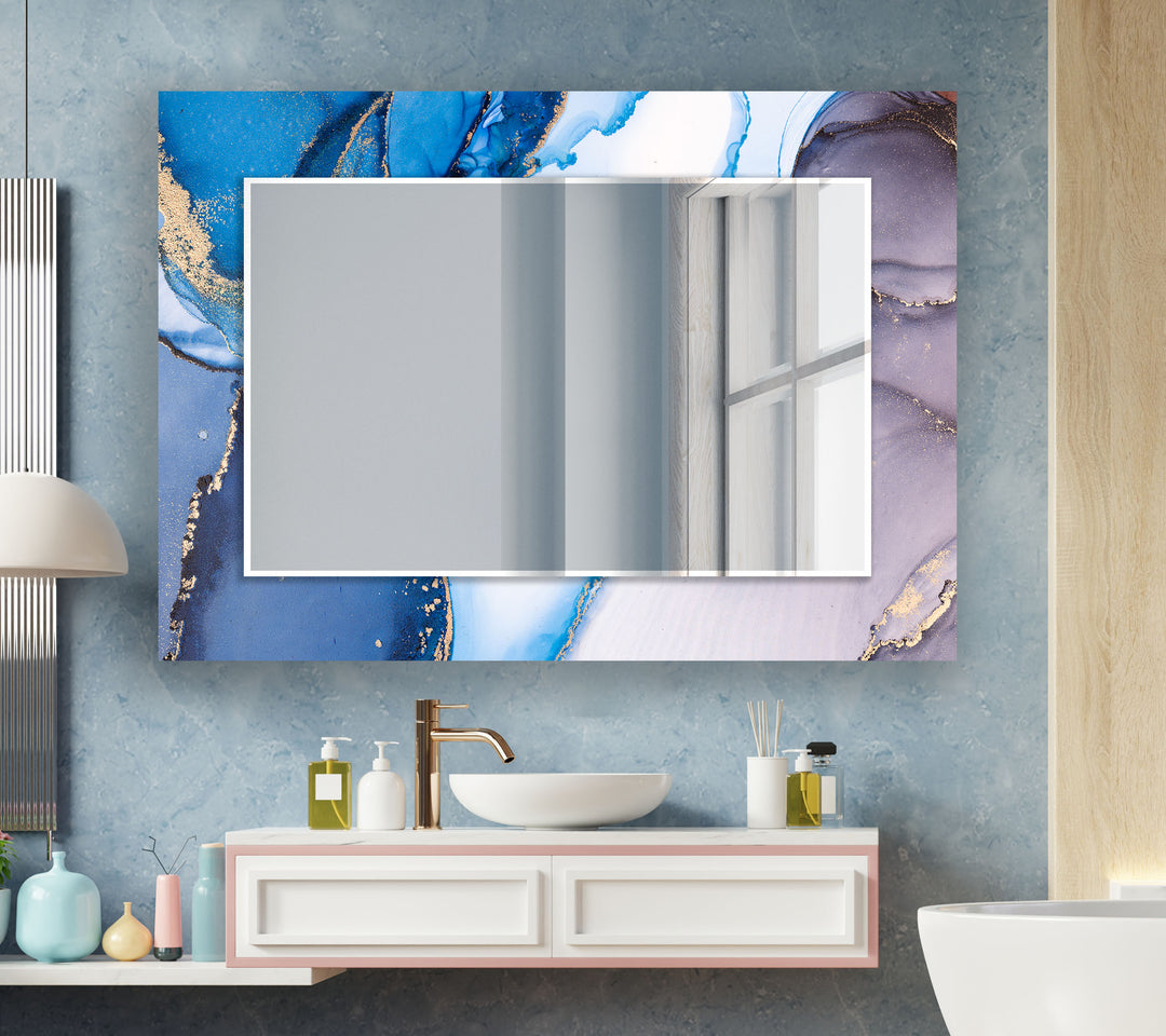 Purple & Blue Abstract Wall Mirrors Bathroom Wall Mirror
