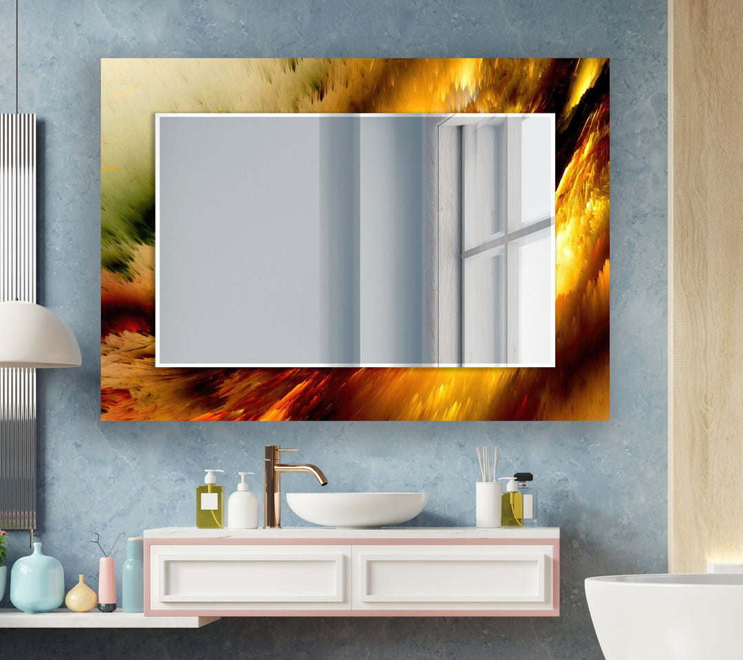 Gold & Orange Abstract Wall Mirror gold frame mirror
