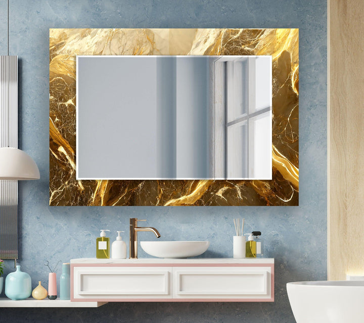 Yellow & Brown Marble Wall Mirror Green Mirror	
