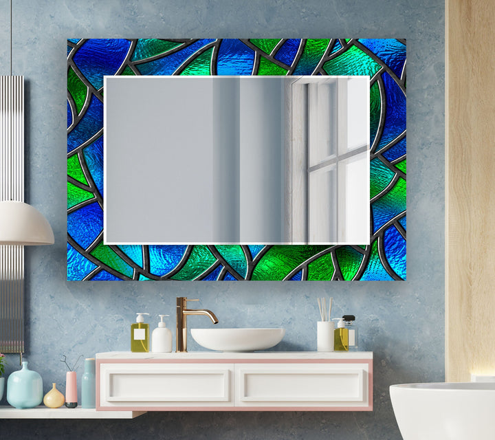 Green and Blue Abstract Wall Mirrors Stained Glass Mirror
