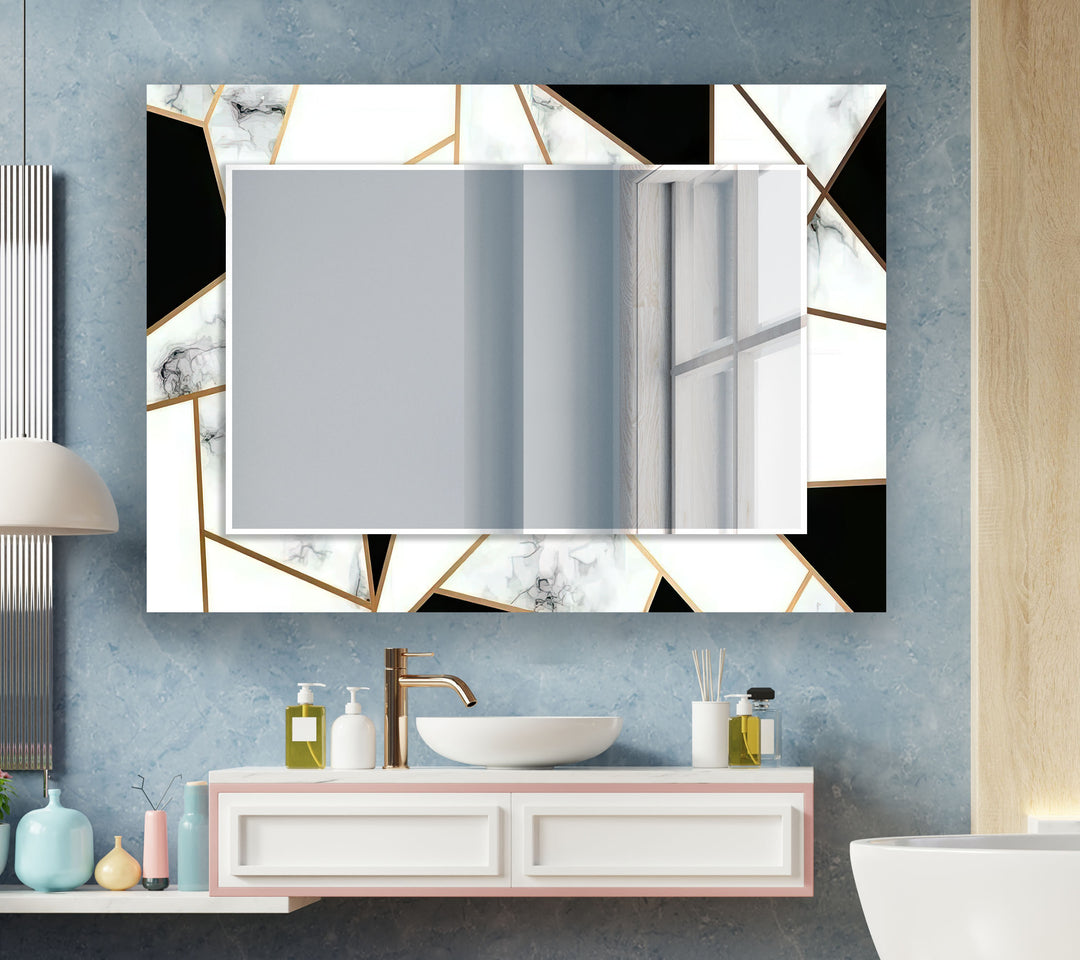 Black & White Gold Details Wall Mirror Long Wall Mirror
