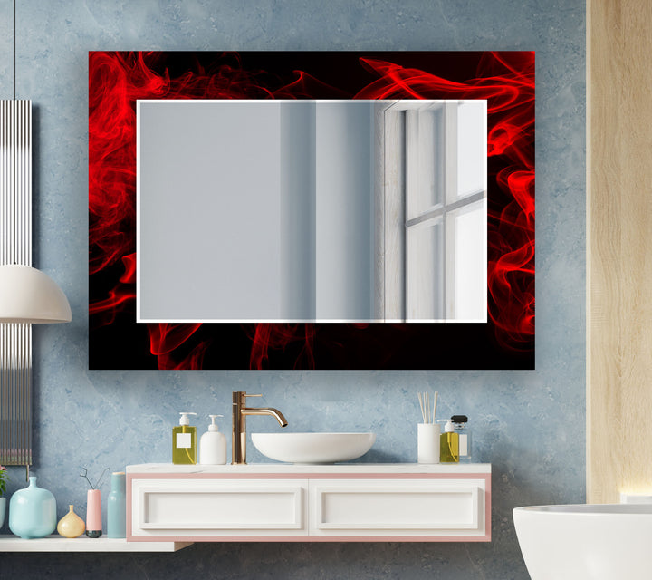 Red Smoke Abstract Wall Mirror