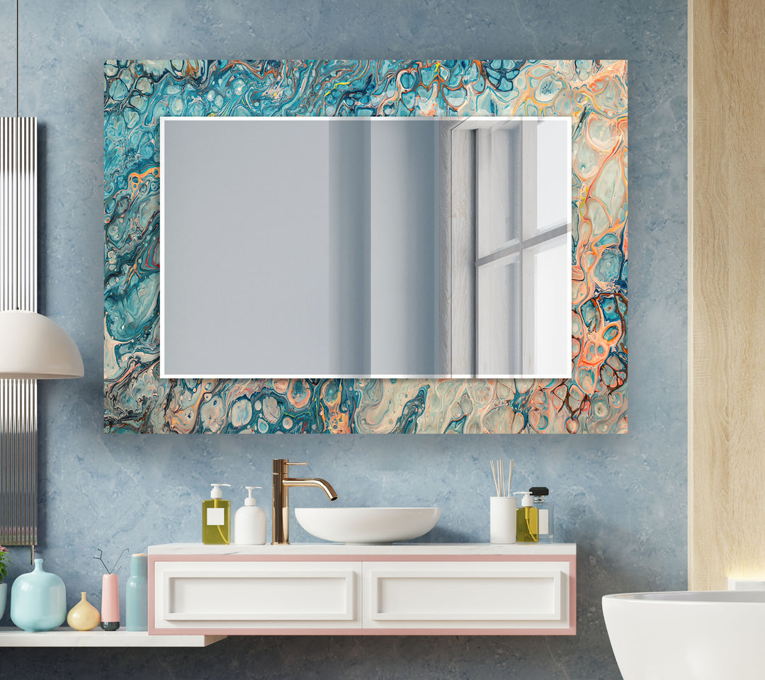 Blue Marbling Pattern Wall Mirror unique mirrors
