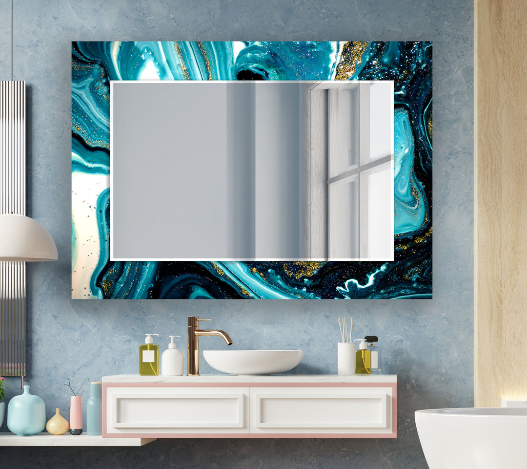 Blue & White Epoxy Wall Mirror Dining Room Wall Mirror
