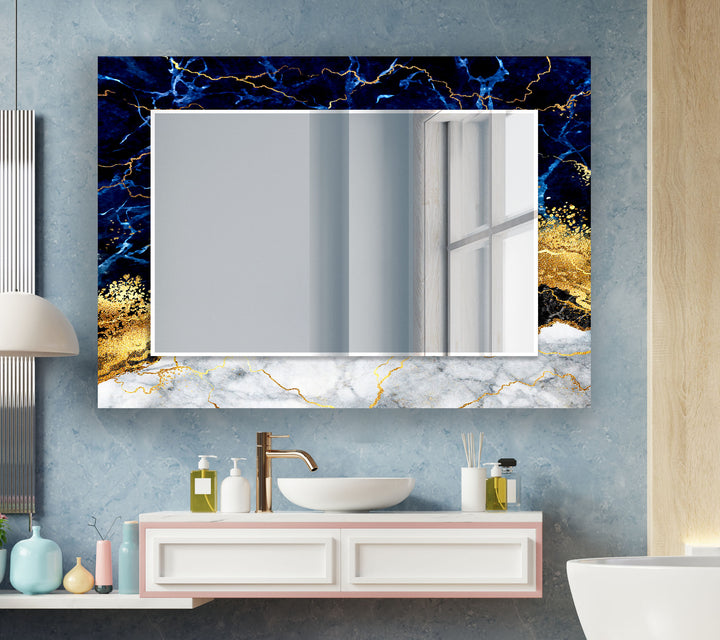 Blue Marble with Gold Details Wall Mirror large mirror
