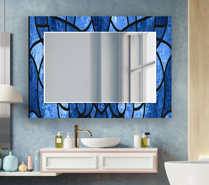 Navy Blue Stained Wall Mirrors Mosaic Mirror
