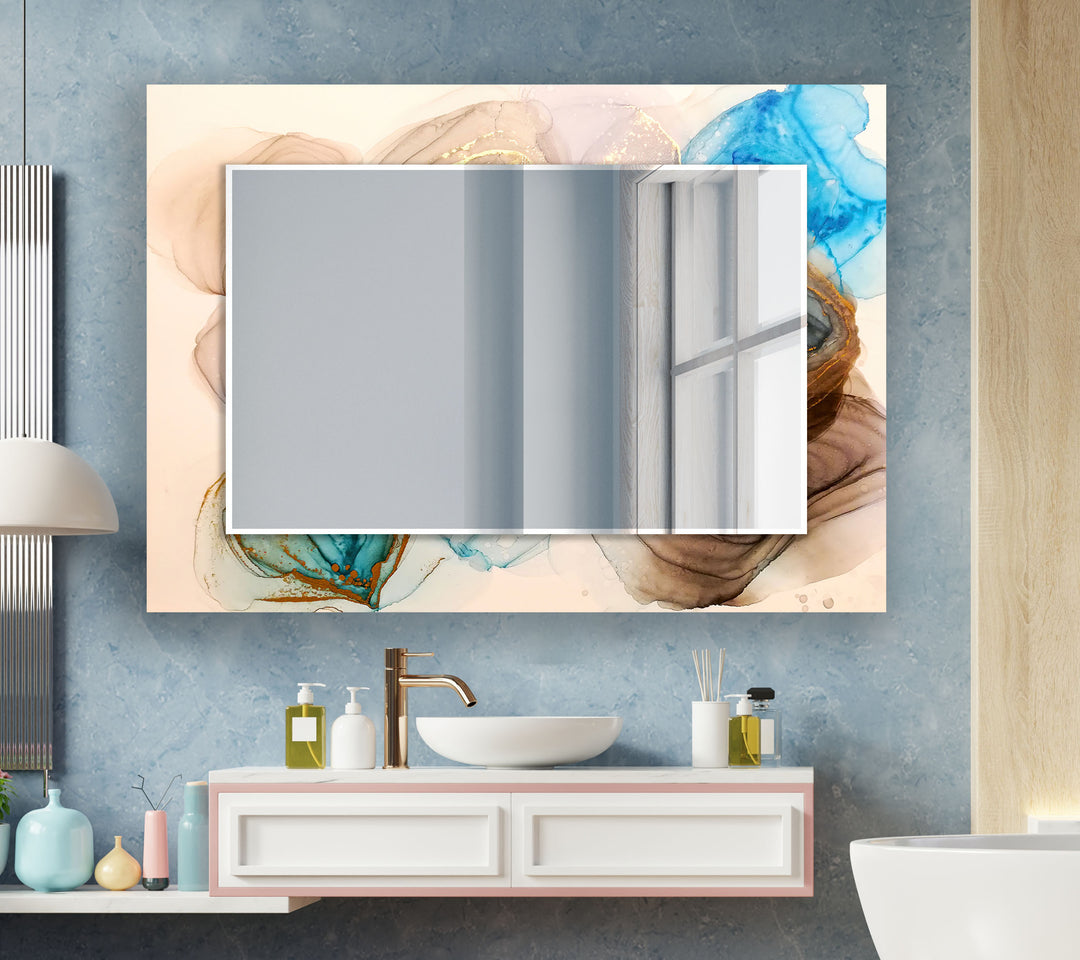 Abstract Beige & Wood Wall Mirror Bedroom Mirror
