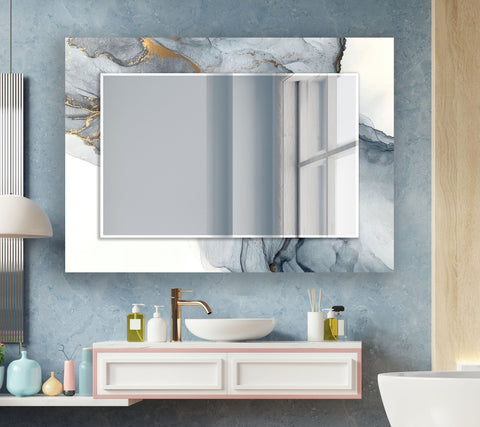 Abstract Tempered Glass Wall Mirror