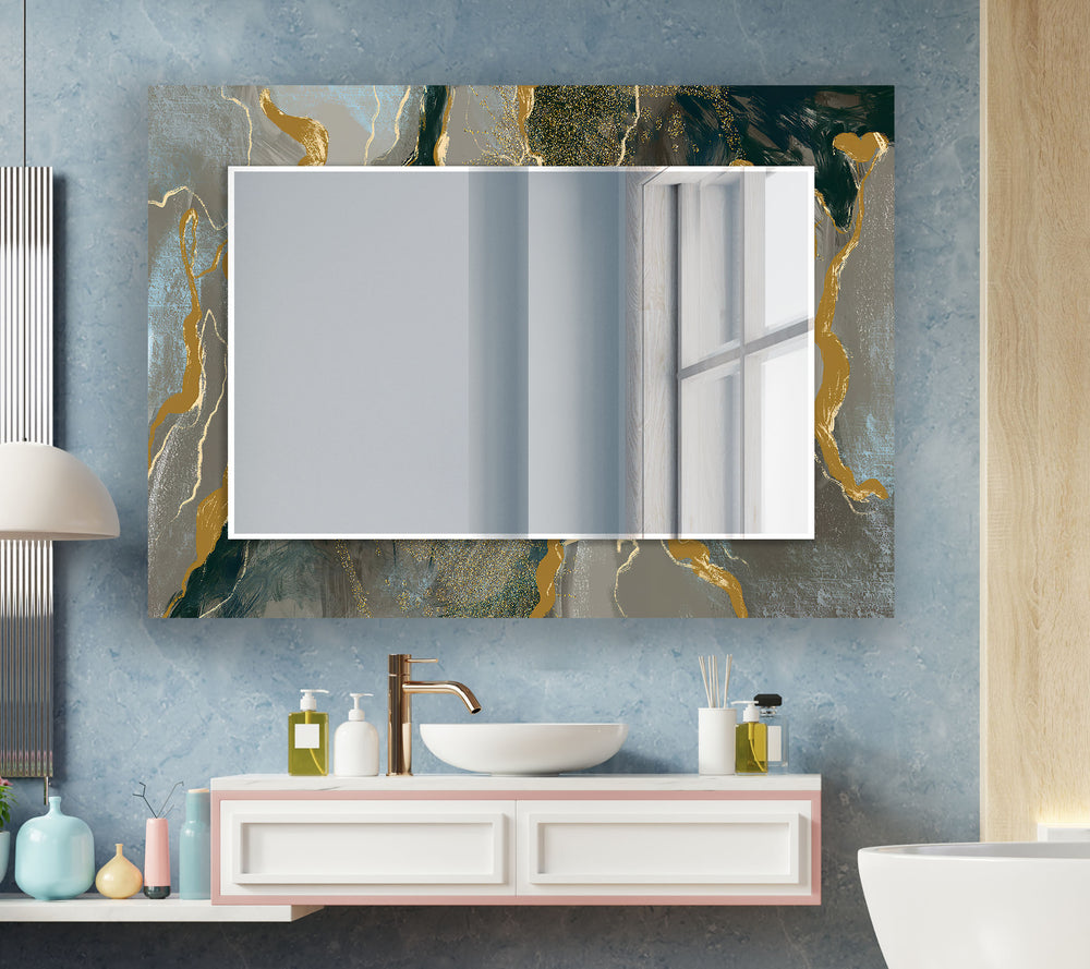 Gold Details Marble Wall Mirror Blue Wall Mirror
