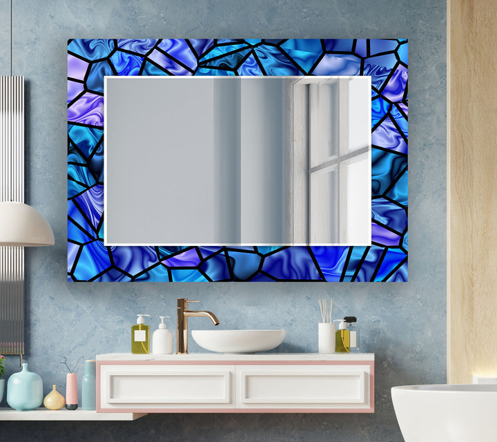 Vivid Blue Stained Wall Mirror Mosaic Mirror 
