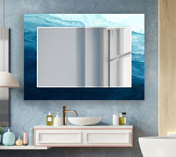 Dark and Light Blue Abstract Wall Mirror Gold Mirror
