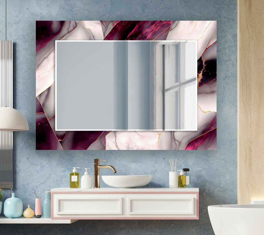 Dark Pink & White Marble Wall Mirror floor mirror
