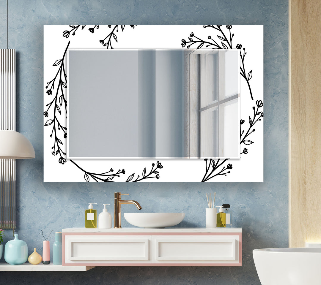 Cartoon Flower Branches Wall Mirror Square Mirror
