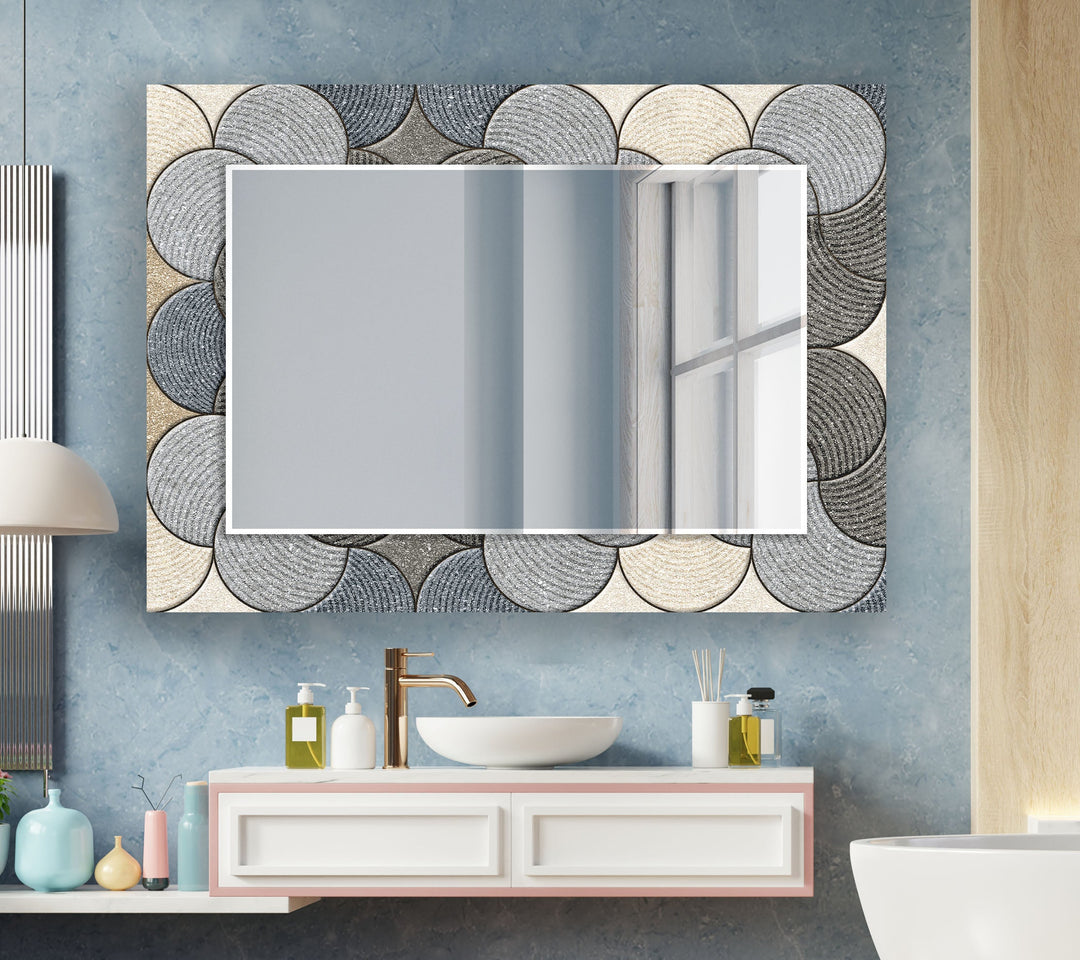 Grey Circles Details Wall Mirror Abstract Mirror
