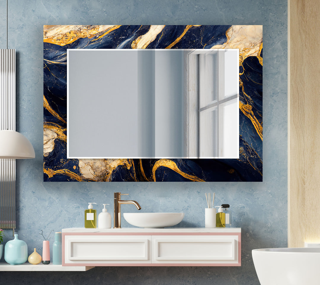 Dark Blue & Gold Wall Mirror Abstract Mirror
