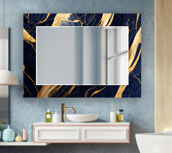 Marble Navy Blue & Gold Wall Mirror long mirror
