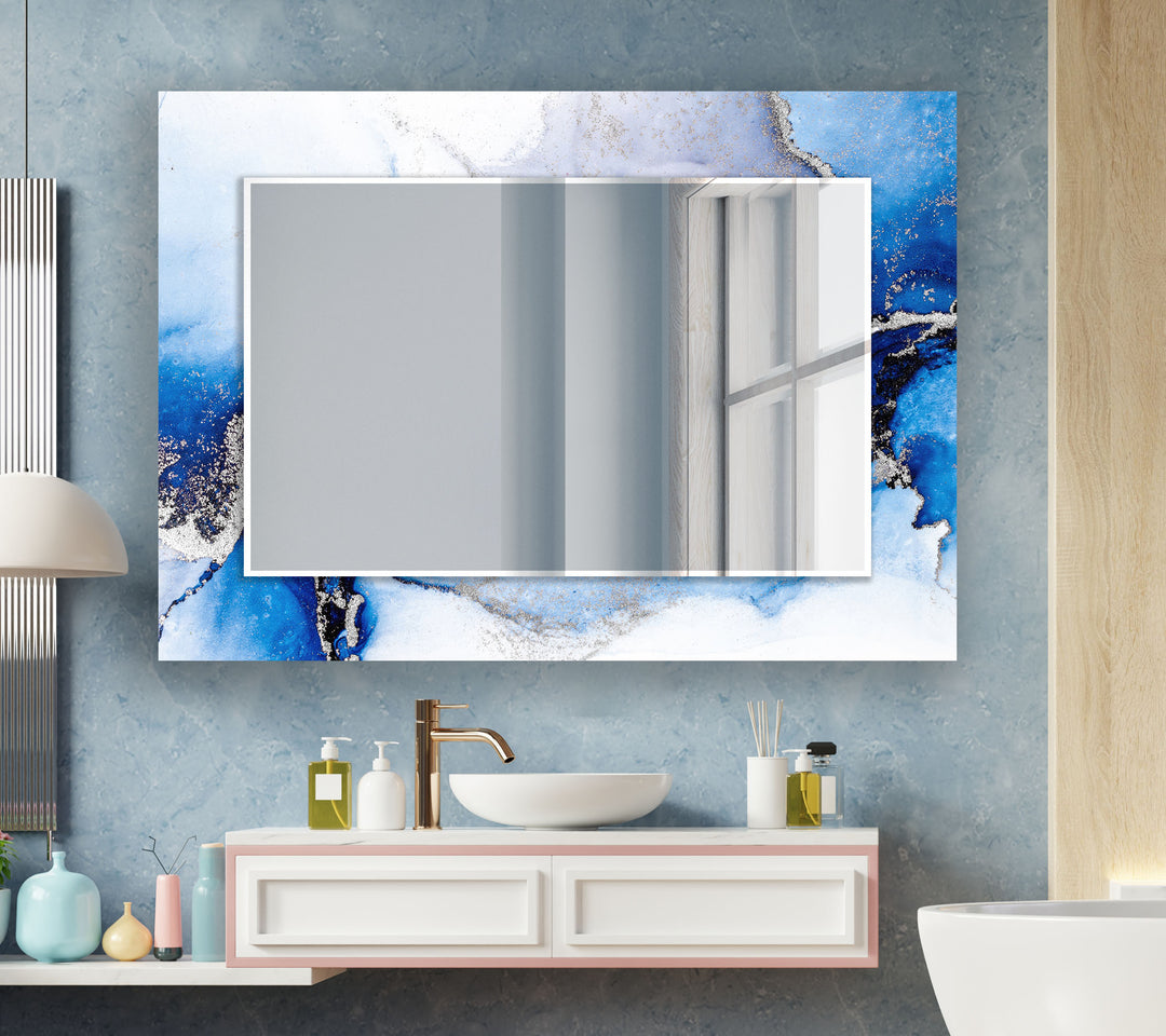 White and Blue Marble Wall Mirrors long mirror
