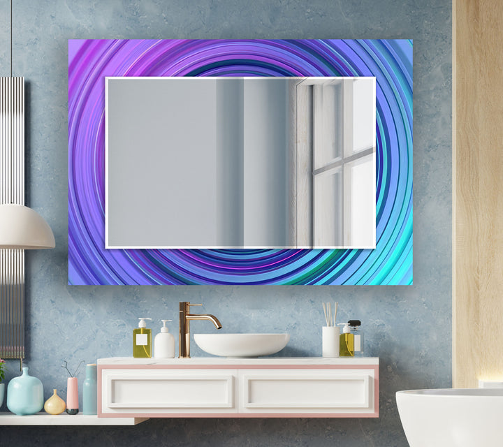 Purple & Blue Round Wall Mirror black frame mirror
