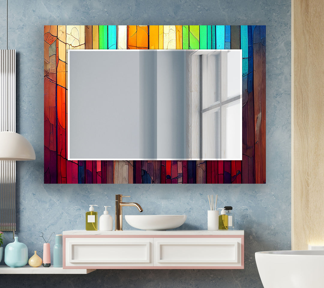 Stained Colored Woods Wall Mirror Gold Wall Mirror
