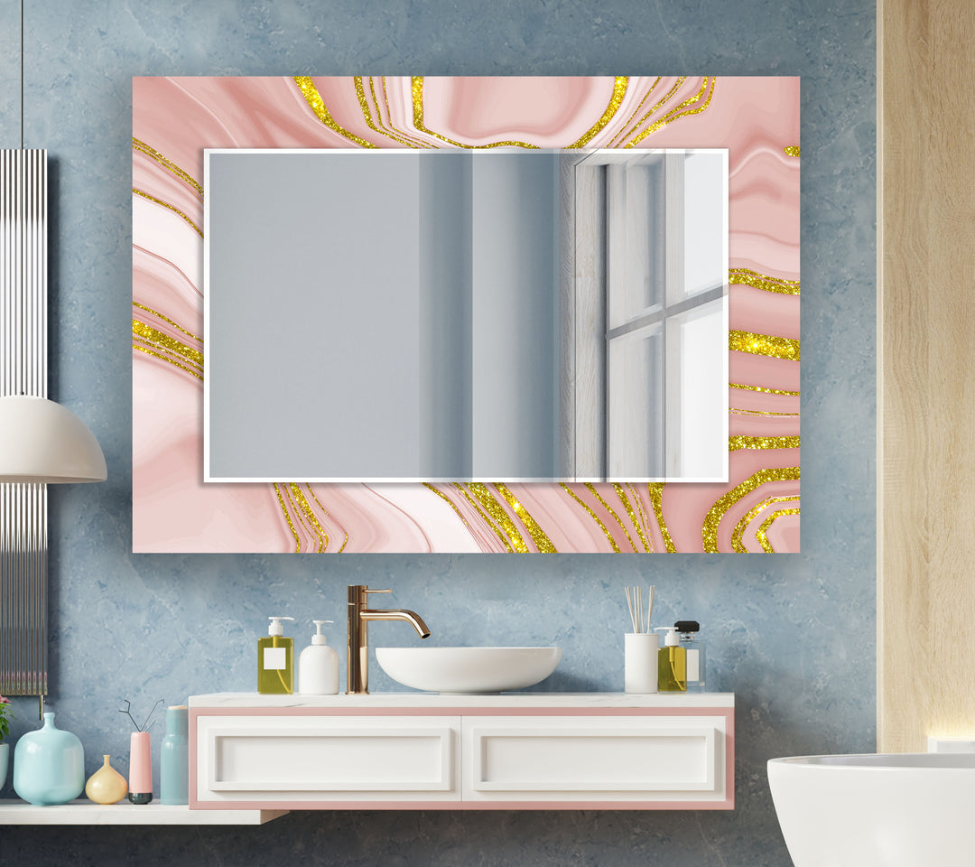 Pink Gold Details Wall Mirror Bedroom Mirror
