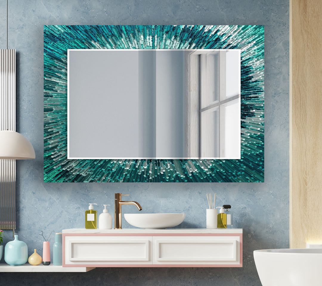 Turquoise Abstract Round Wall Mirror white mirror
