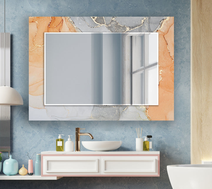 Orange & Grey Abstract Wall Mirror Marble Wall Mirror
