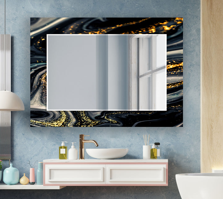 Golden Black & Silver Wall Mirror Abstract Wall Mirror
