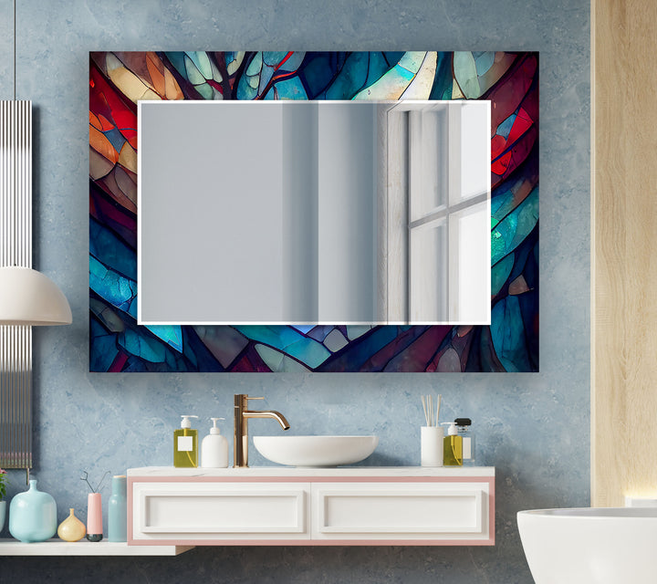 Stained Dark Blue Lines Wall Mirror Modern Mirror
