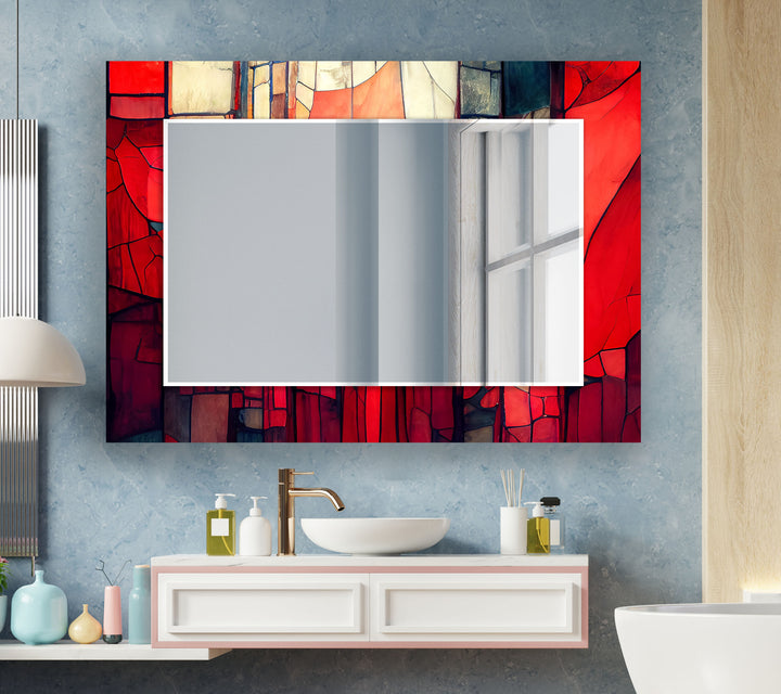 Stained Red & Beige Wall Mirror living room mirror
