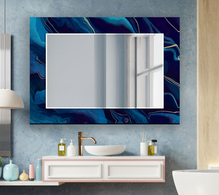 Blue Wavy Abstract Wall Mirror mirror with frame
