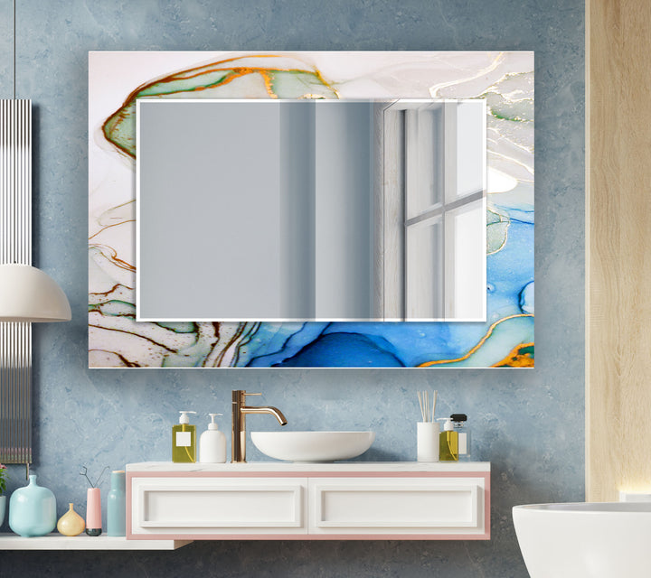 White Blue Epoxy Design Wall Mirror Large Mirror
