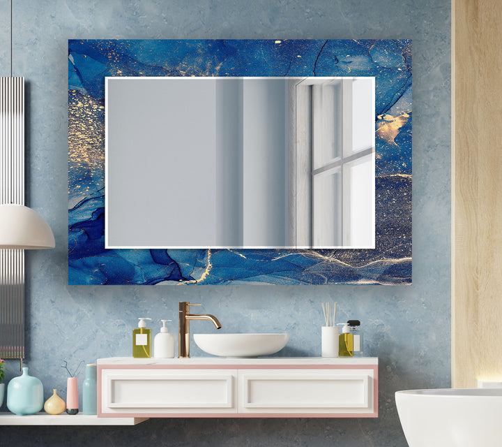 Dark Blue Abstract & Gold Details Wall Mirror mirror wall art
