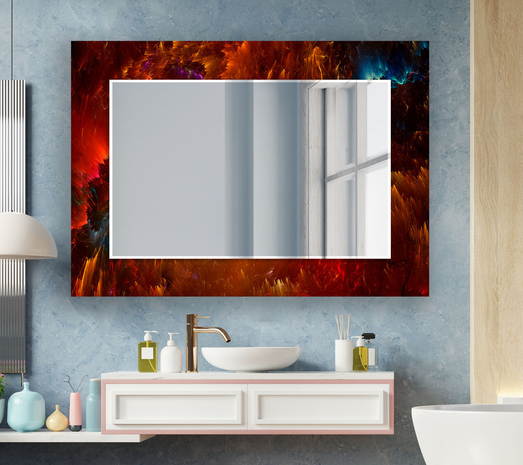 Red & Black Abstract Wall Mirror bathroom mirror with lights