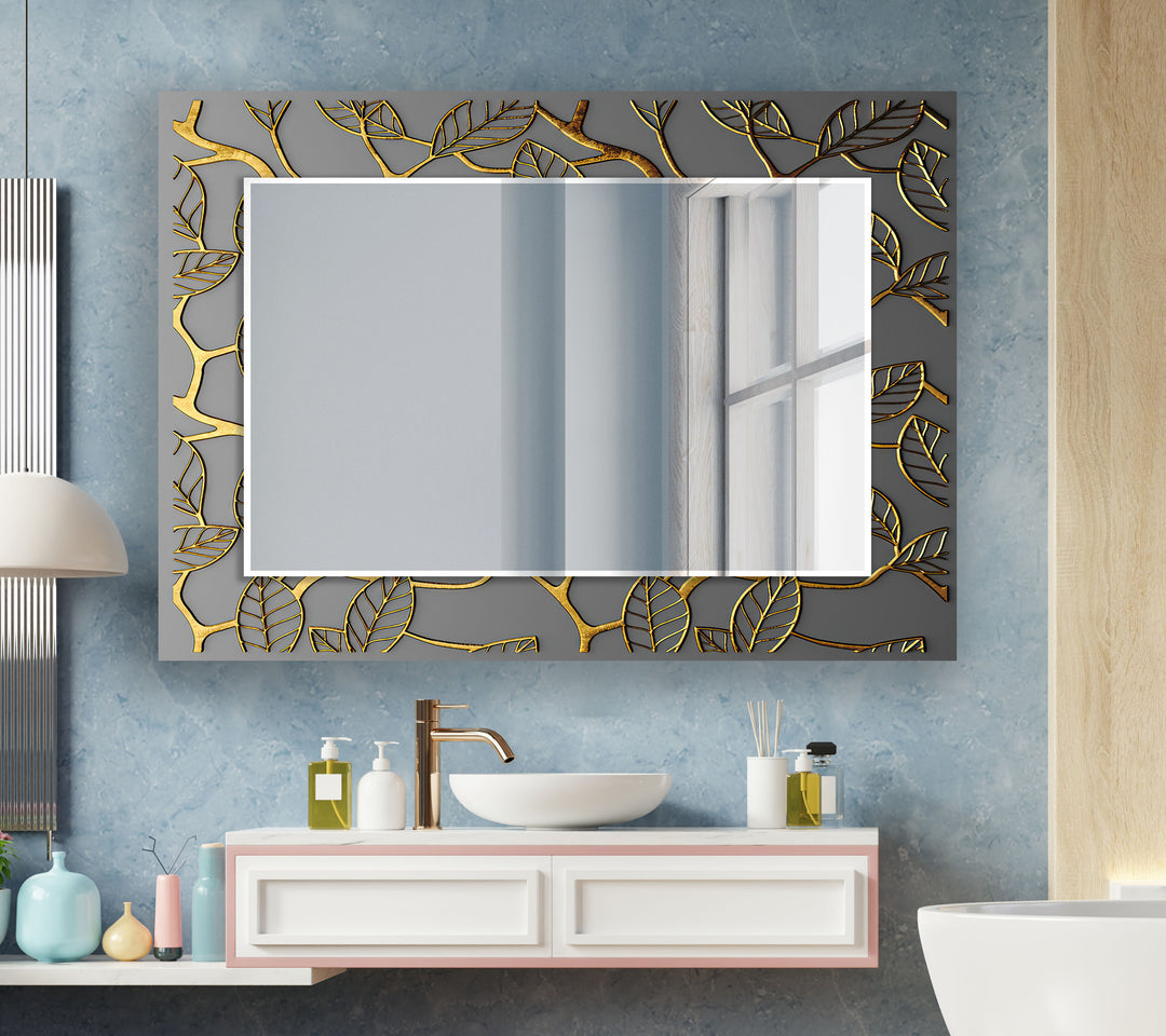 Abstract Gray Golden Line Wall Mirror Entryway Wall Mirror
