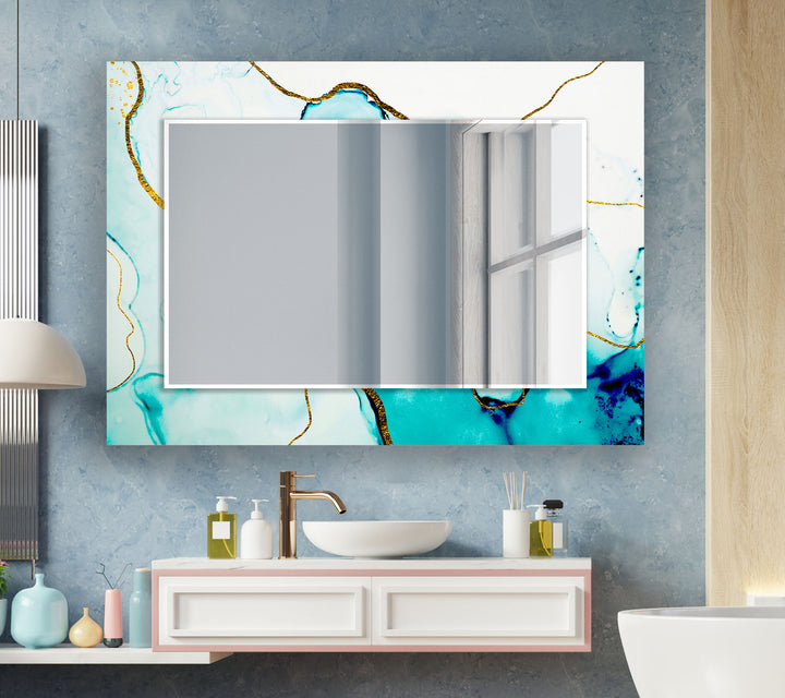 Turquoise & White Golden Wall Mirror large wall mirror
