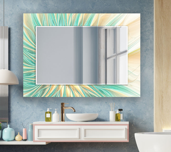 Green Golden Shiny Wall Mirror Square Mirror
