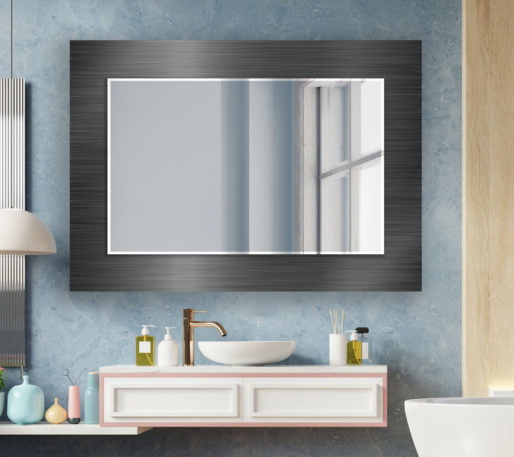 Metallic Patterned Wall Mirror black frame mirror
