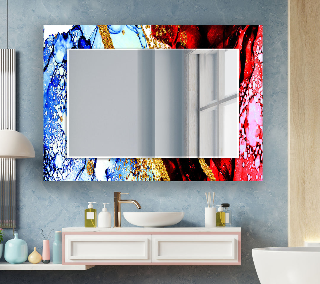 Blue & Red with Gold Wall Mirror mirror wall art
