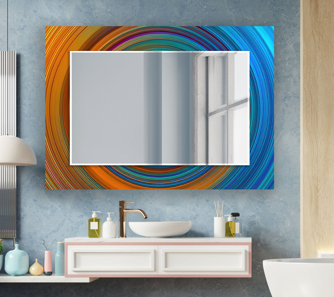 Orange & Blue Circles Abstract Wall Mirror Large Mirror
