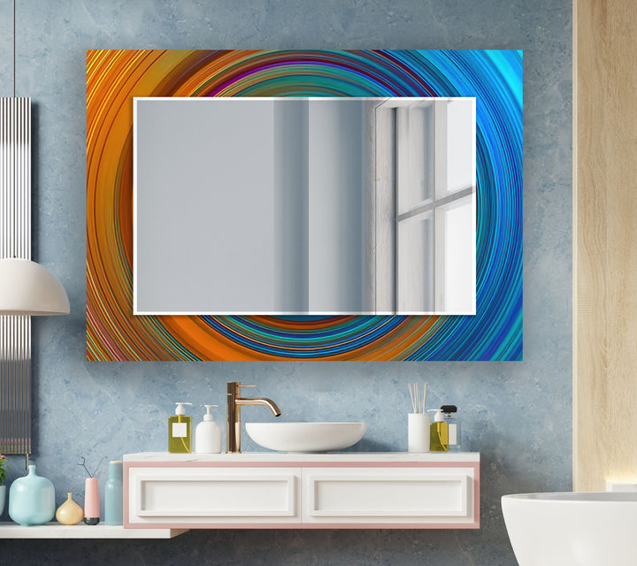 Orange & Blue Circles Abstract Wall Mirror Large Mirror
