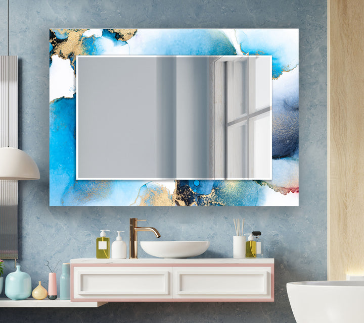 Cyan Abstract Wall Mirror white mirror
