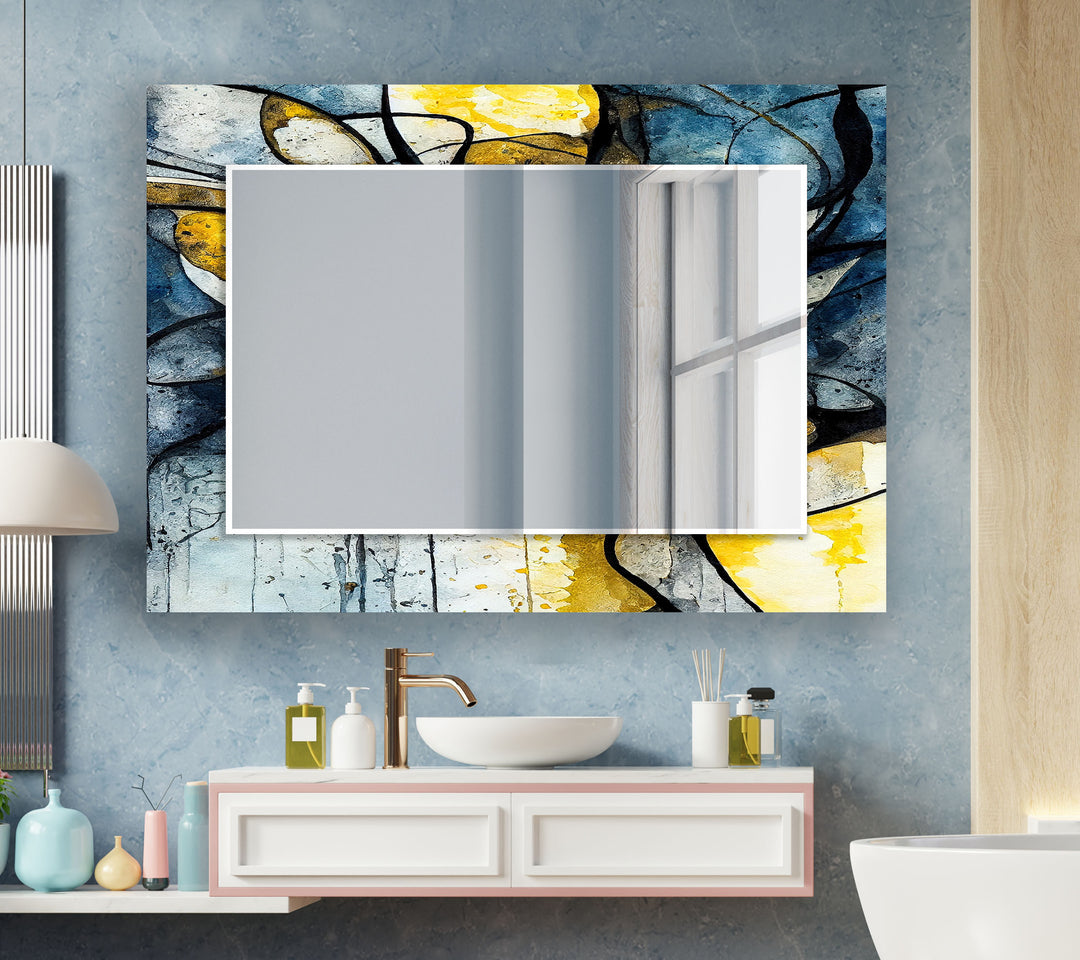 Blue and Yellow Ink Abstract Wall Mirror Abstract Wall Mirror
