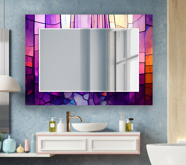 Stained Purple Wall Mirrors Bathroom Wall Mirror
