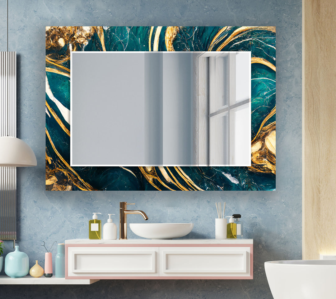 Abstract Green and Gold Wall Mirrors Marble Wall Mirror
