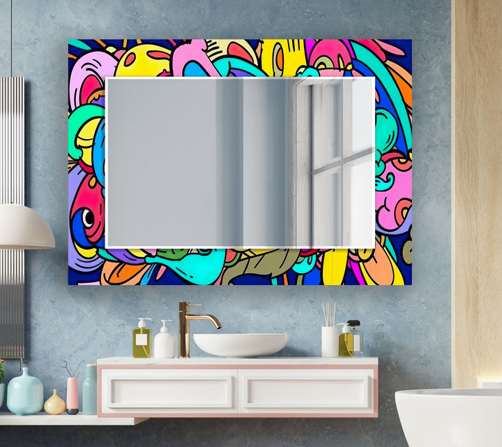 Colorful Pop Art Glass Wall Mirror Rectangle Mirror
