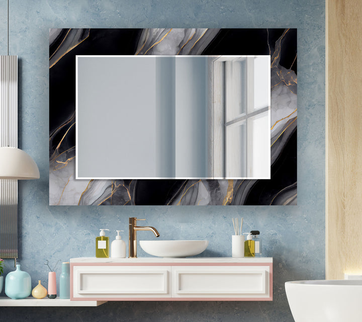 Black Gray Marble Wall Mirror