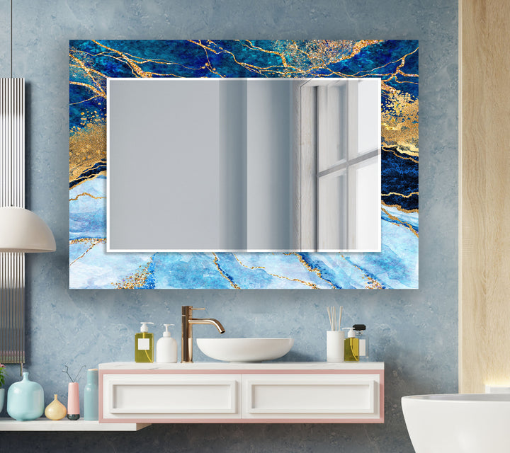 Light and Dark Blue Abstract Wall Mirror Small Wall Mirror
