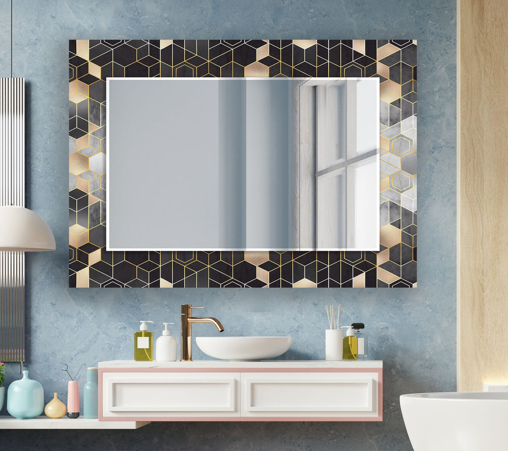 Black Golden Hexagon Wall Mirror Long Wall Mirror
