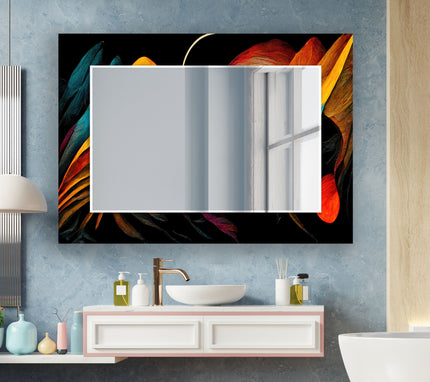 Abstract Tempered Glass Wall Mirror